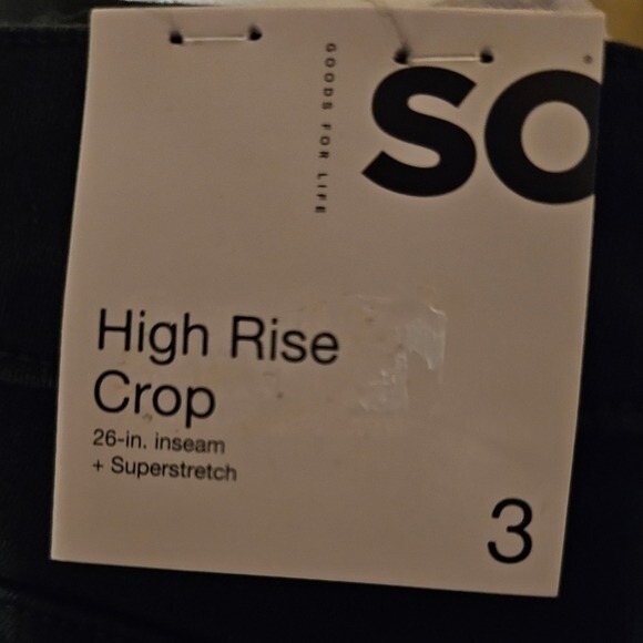 SO NWT Black DISTRESSED High Rise Crop Superstretchy Junior Size 3 length 26in. - Picture 8 of 9